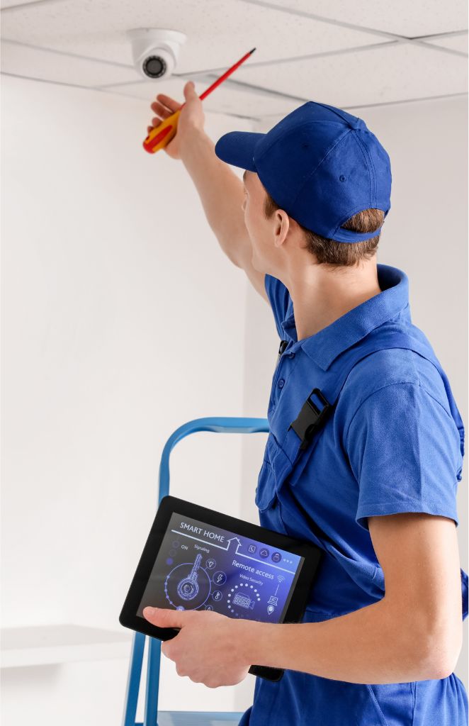 Installatore con abbigliamento tecnico personalizzato per il lavoro